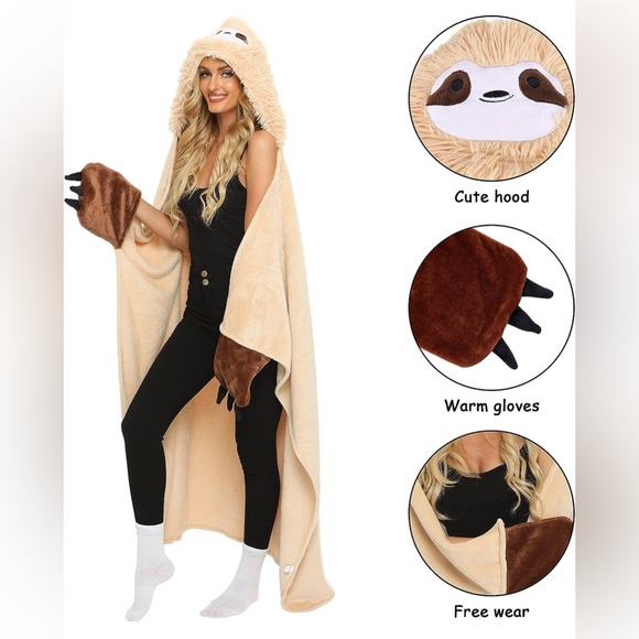 Brand New Sloth Blanket Fuzzy Soft Warm Wearable Hooded Blanket - Picture 3 of 12